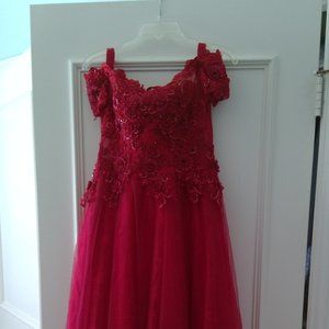 Size 4 Red off the shoulder Prom Dress